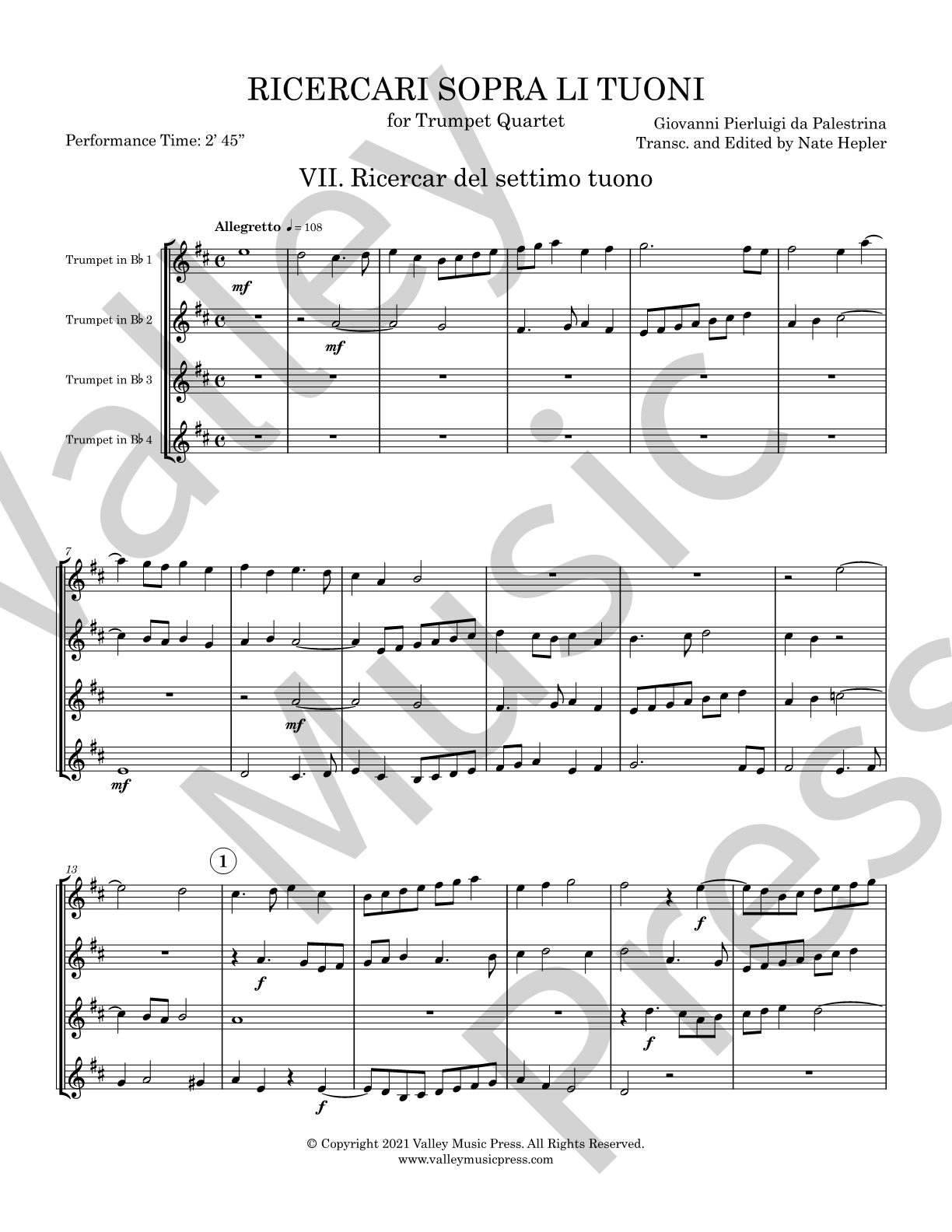 Palestrina - Ricercar del settimo tuono (No. 7)(Trumpet Quartet)