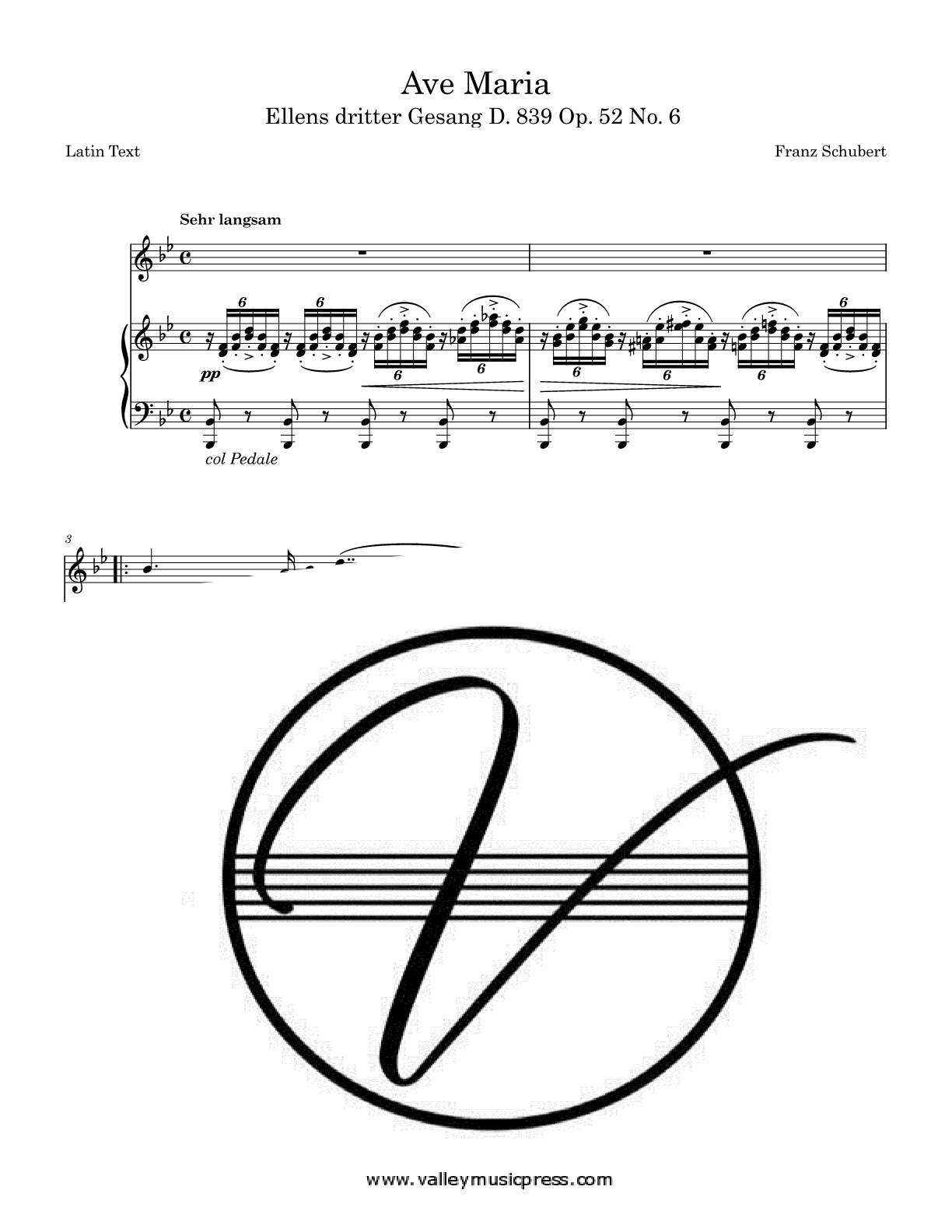 Schubert - Ave Maria D. 839 Op. 52 No. 6 Latin Text (Voice) - Click Image to Close