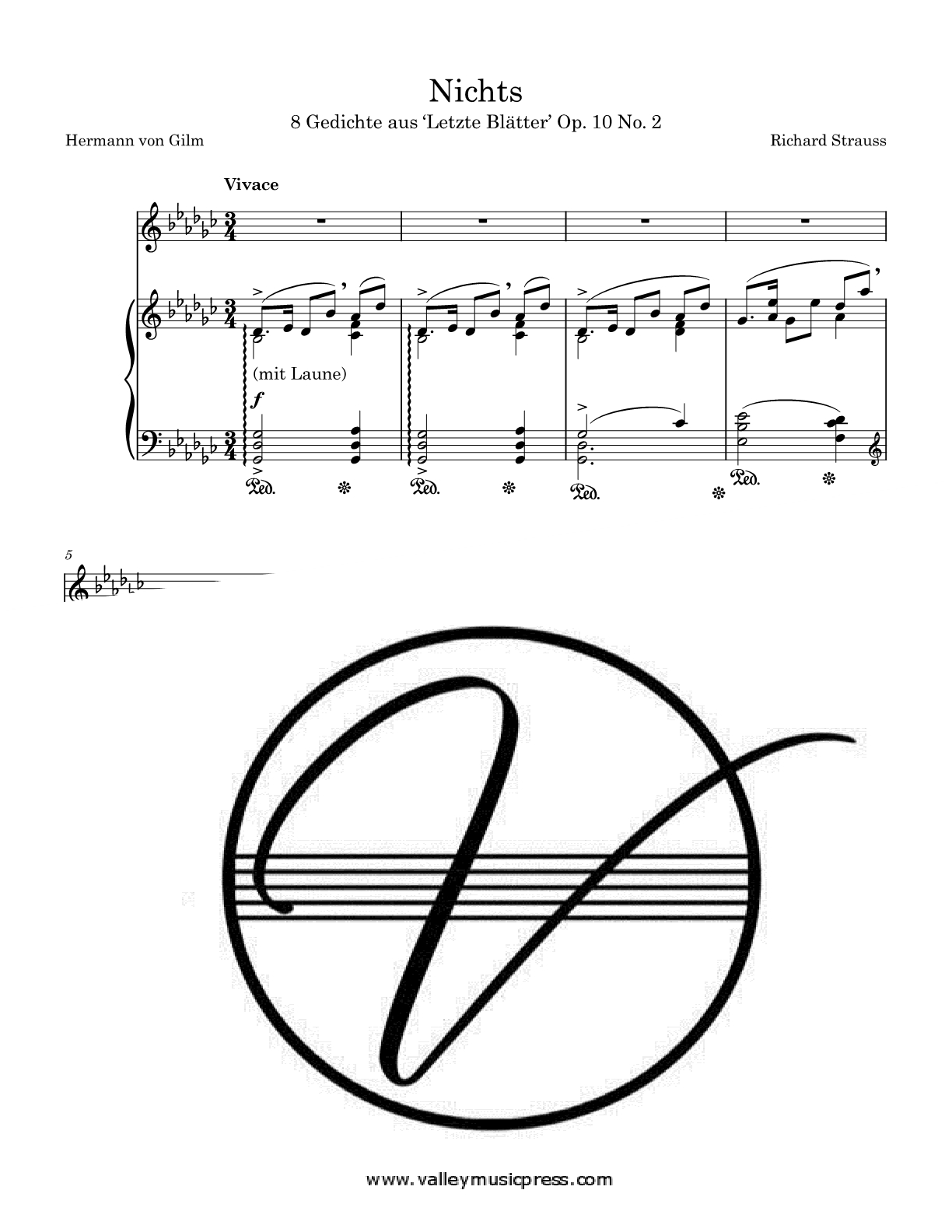 Strauss - Nichts Op. 10 No. 2 (Voice) - Click Image to Close