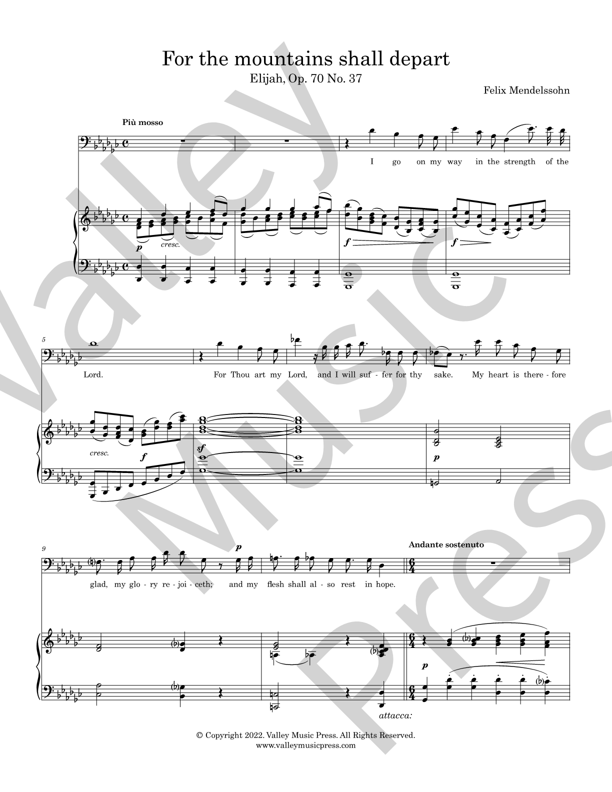 Mendelssohn - For the mountains shall depart Op. 70 (Voice) - Click Image to Close
