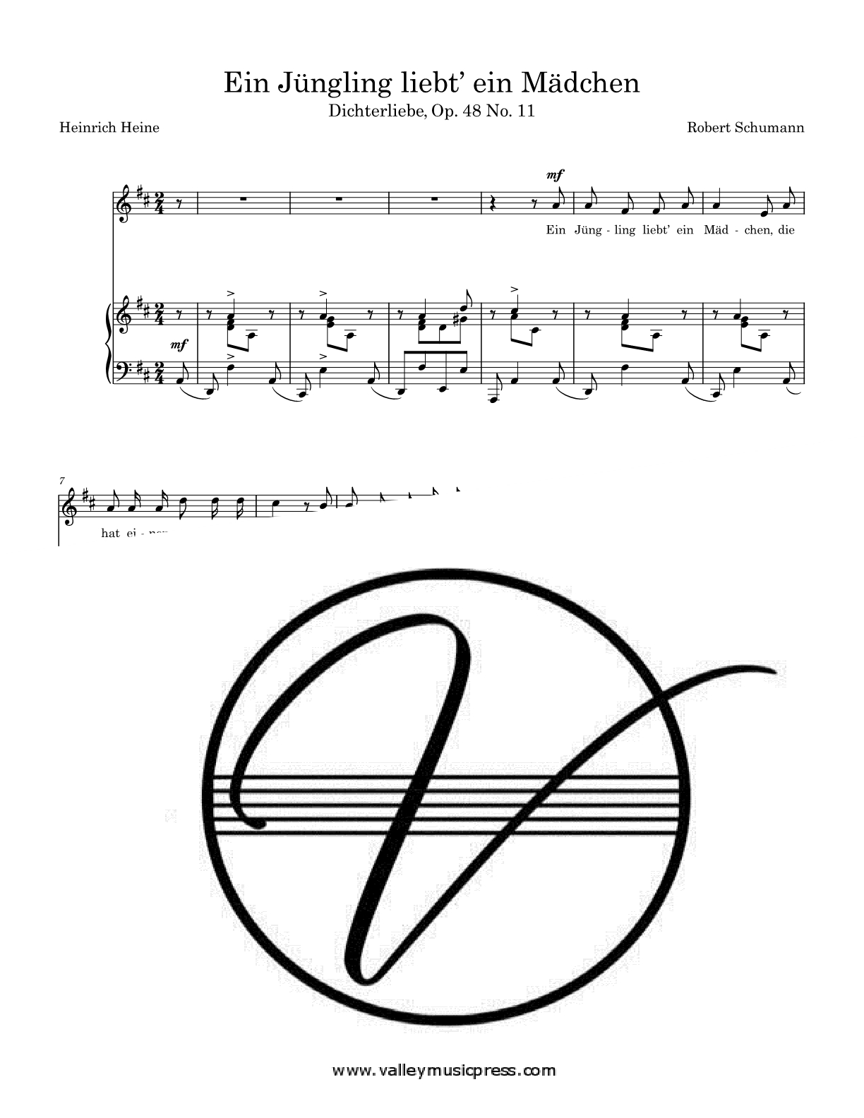 Schumann - Ein Jungling liebt ein Madchen Op. 48 No. 11 (Voice) - Click Image to Close