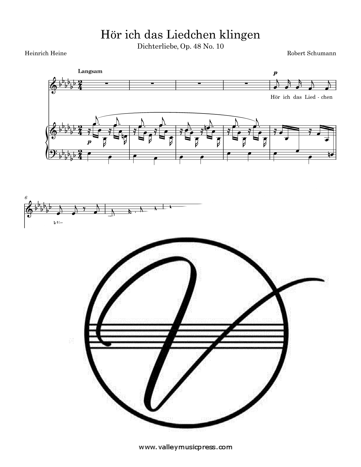 Schumann - Hor' ich das Liedchen klingen Op. 48 No. 10 (Voice) - Click Image to Close