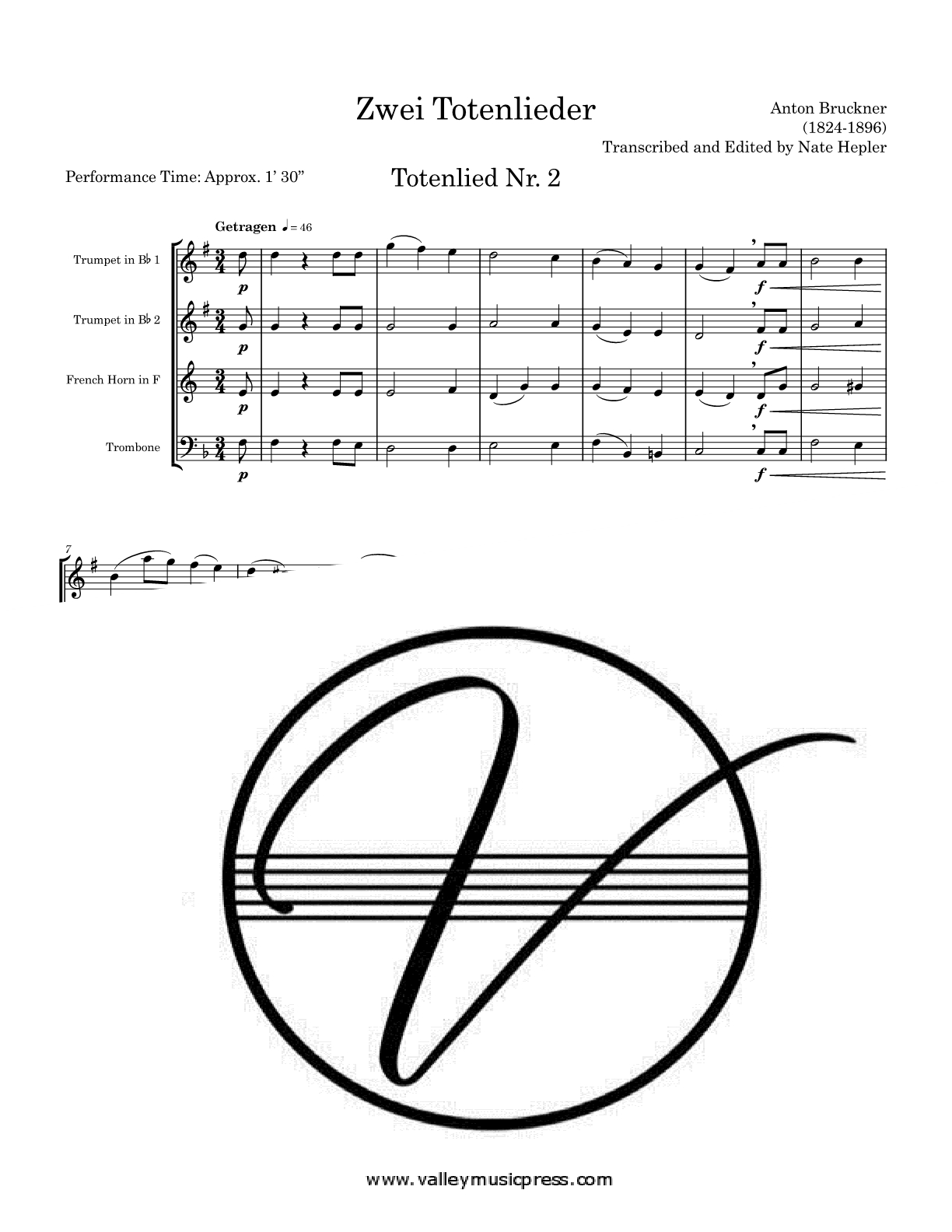 Bruckner - Totenlieder No. 1 and 2 (Motet) (Brass Quartet)