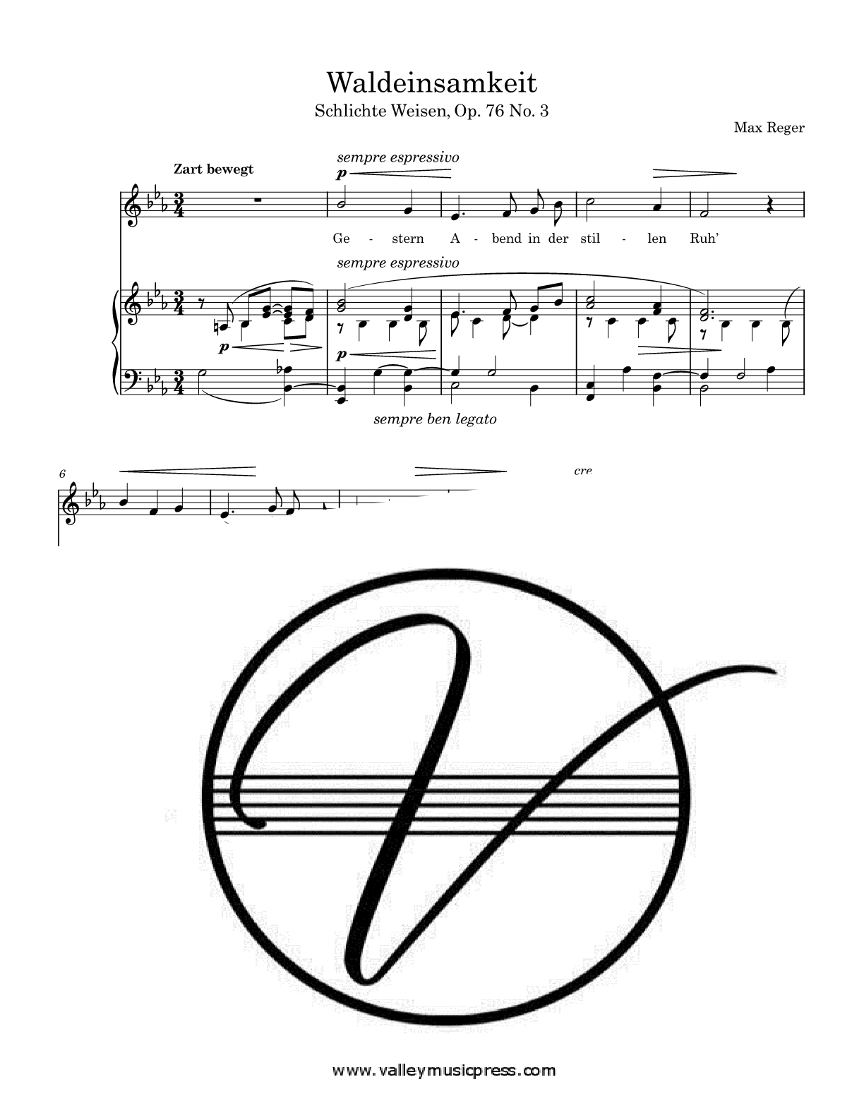 Reger - Waldeinsamkeit Op. 76 No. 3 (Voice) - Click Image to Close