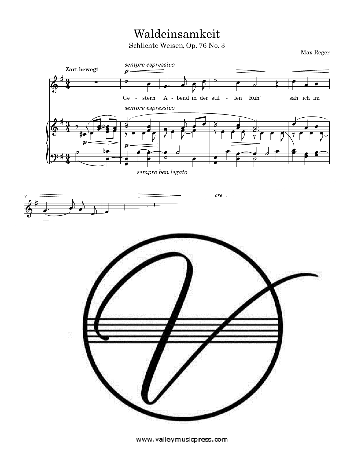 Reger - Waldeinsamkeit Op. 76 No. 3 (Voice) - Click Image to Close