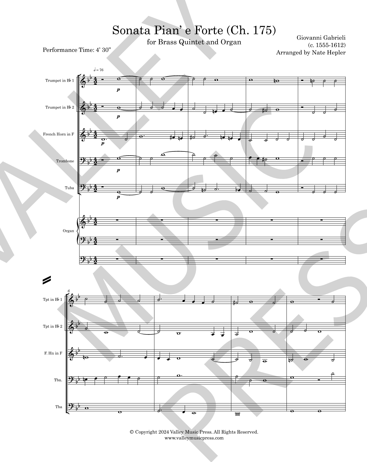 Gabrieli - Sonata Pian e Forte (Brass Quintet & Organ) - Click Image to Close