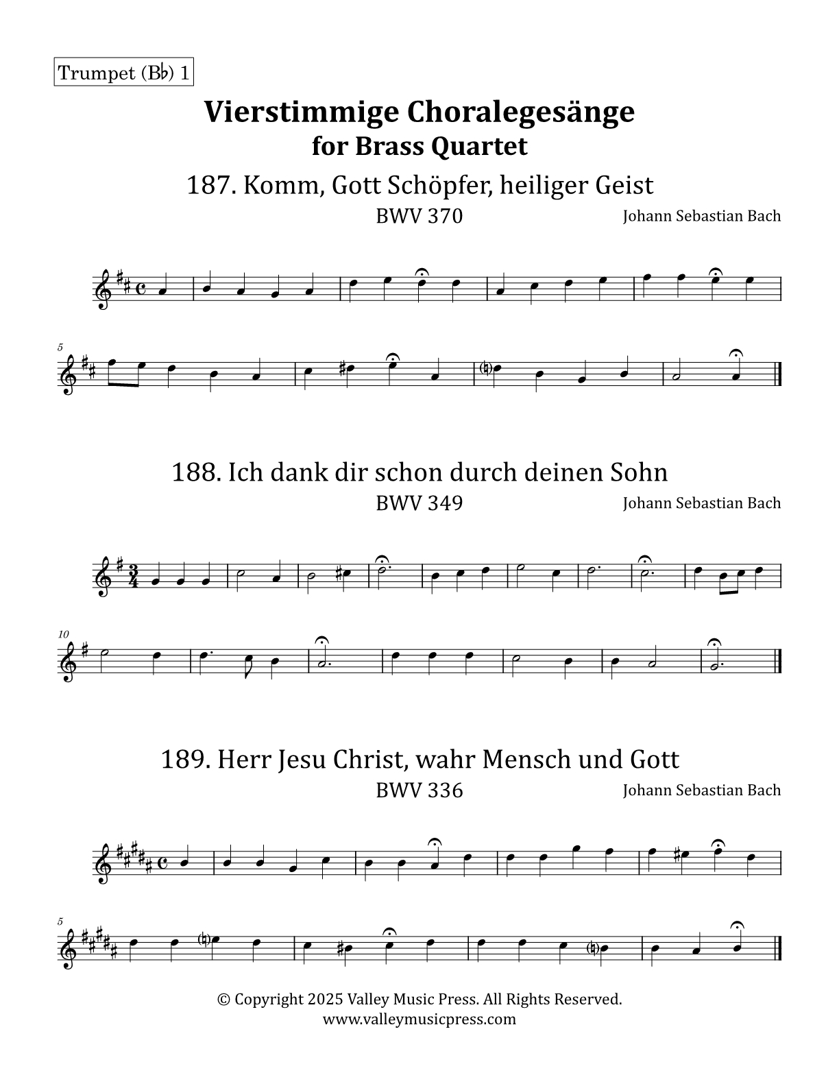 Bach - 371 Four-Part Chorales Volume 3: 187-279 (Brass Quartet)