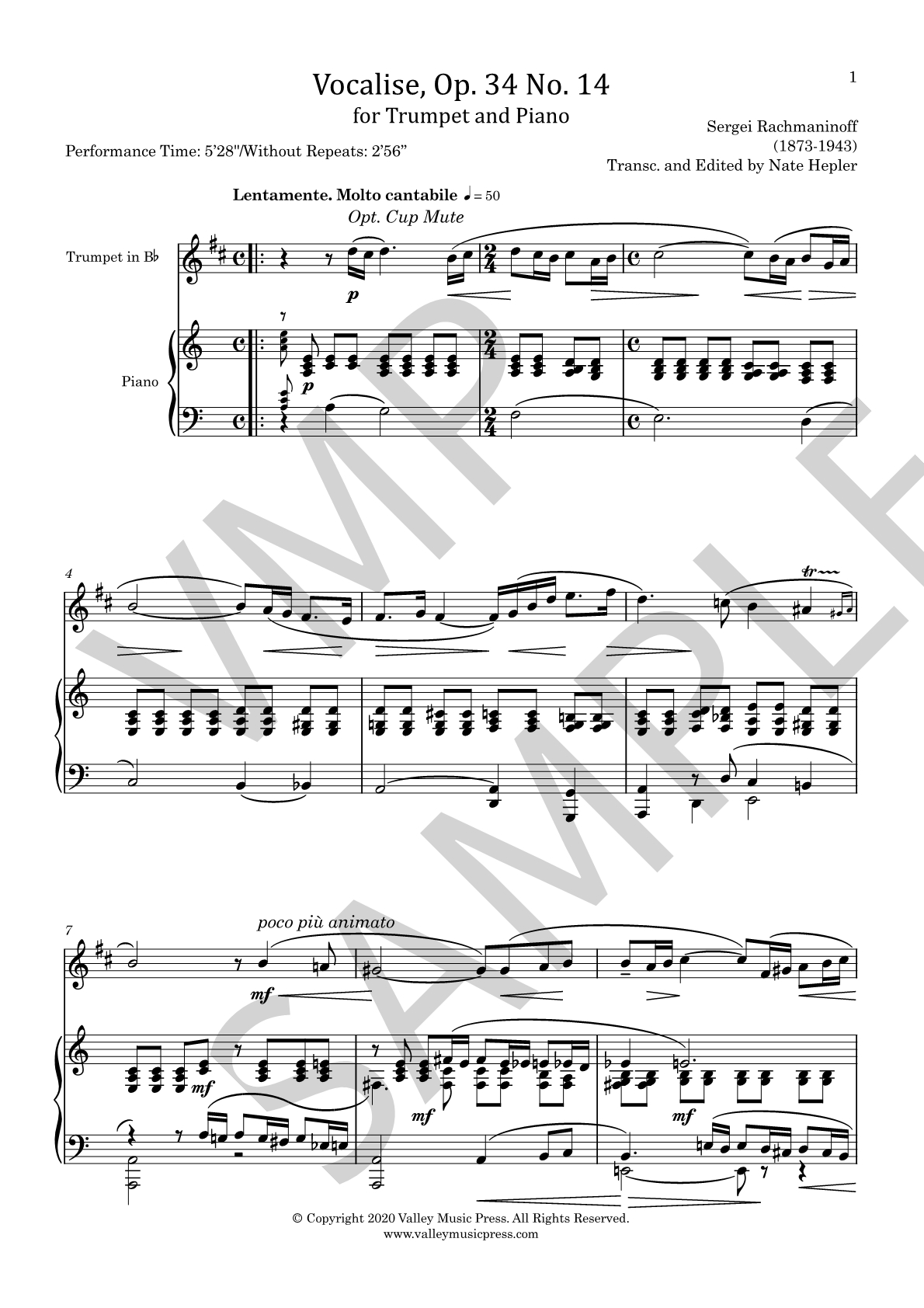 Rachmaninoff - Vocalise Op. 34 No. 14 (Trp & Piano) - Click Image to Close
