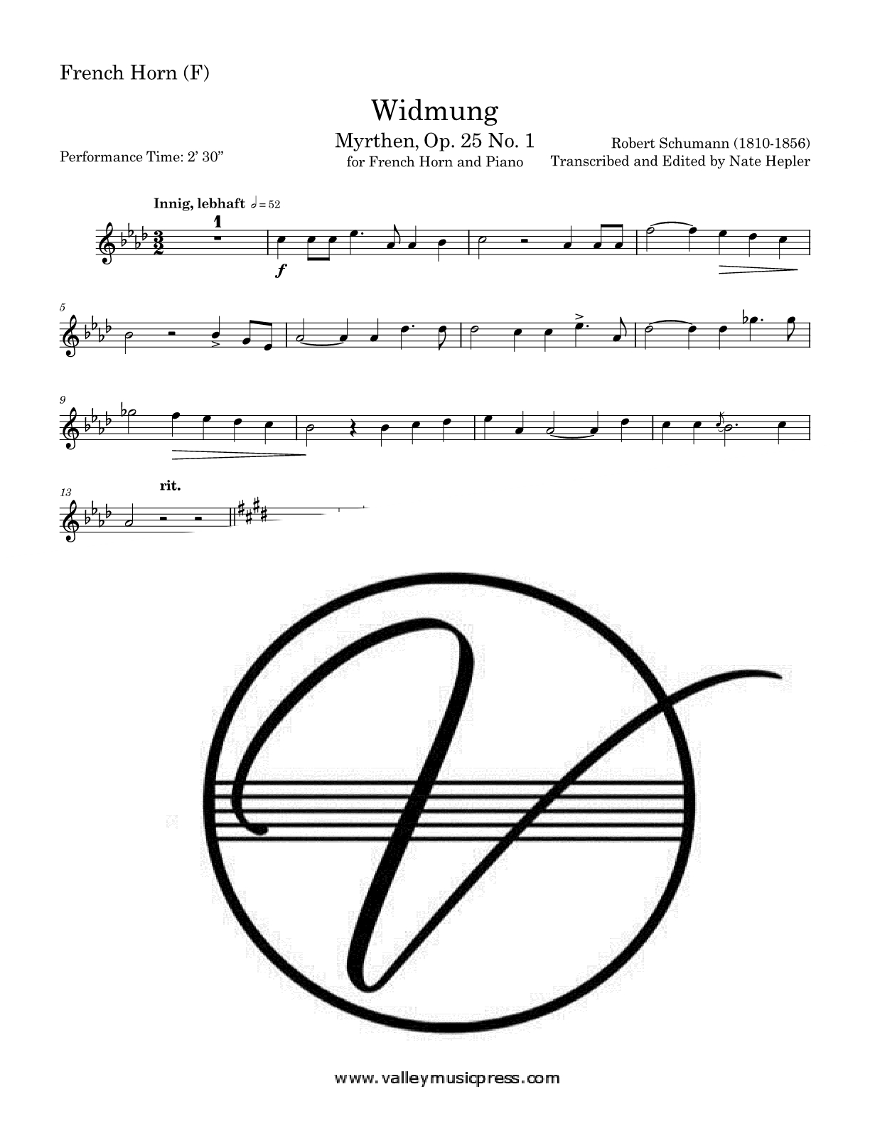 Schumann - Widmung Myrthen Op. 25 No. 1 (Trumpet & Piano) - Click Image to Close