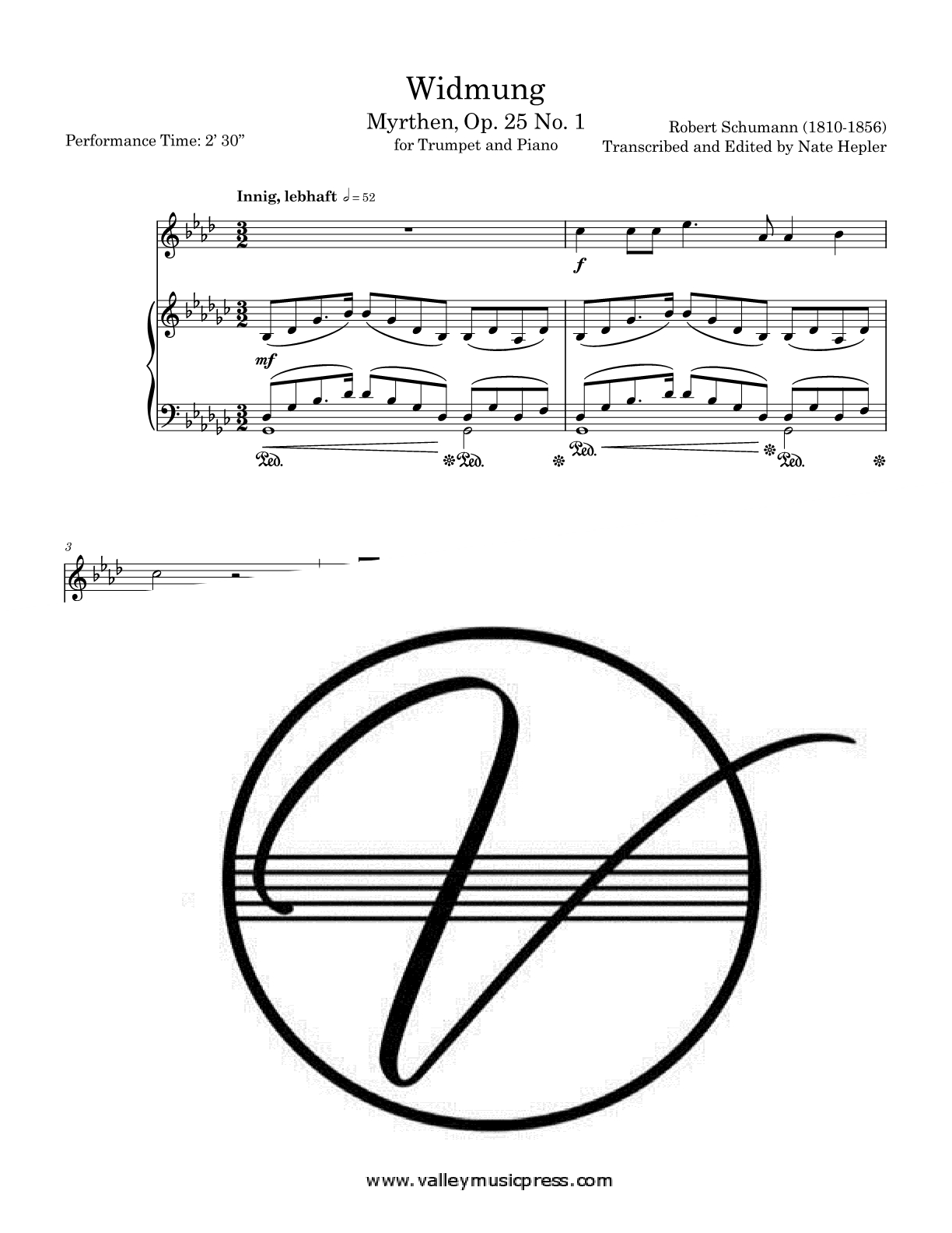 Schumann - Widmung Myrthen Op. 25 No. 1 (Trumpet & Piano)