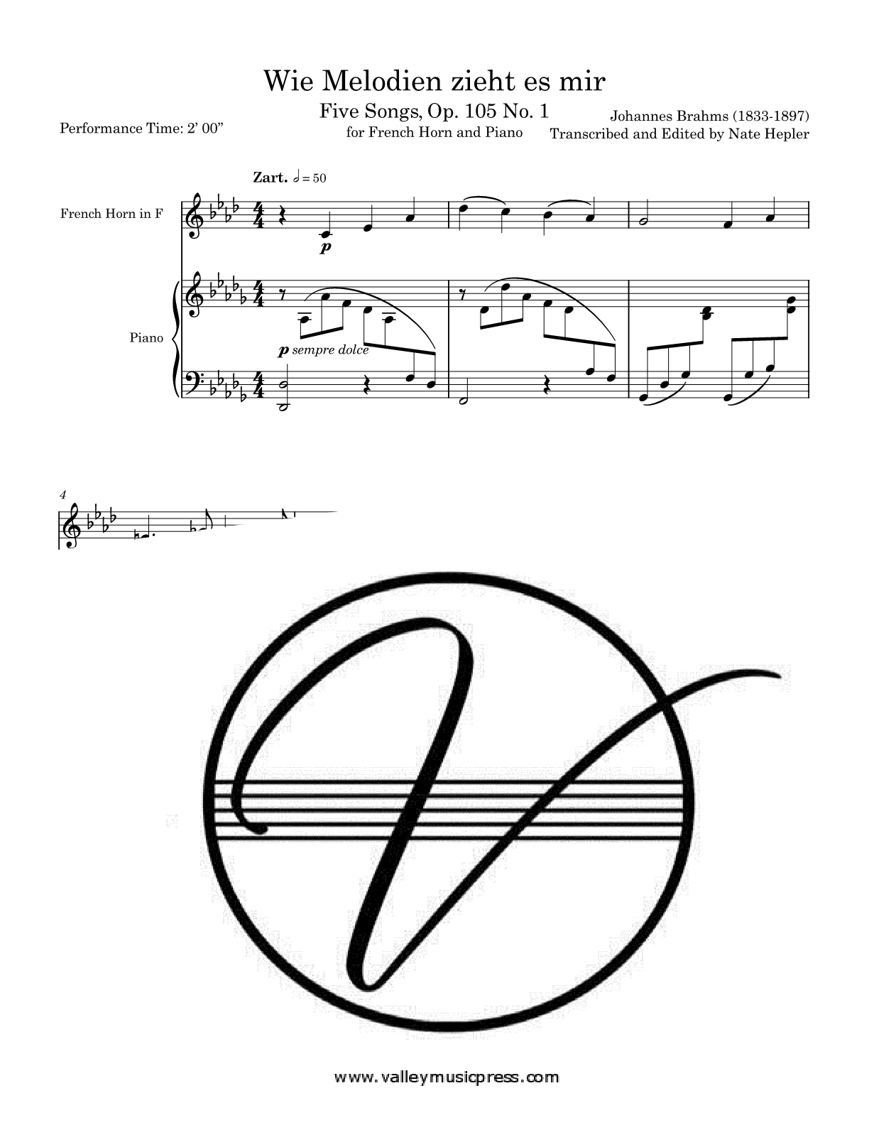 Brahms - Wie Melodien zieht es mir Five Songs Op. 105(Trp & Pno) - Click Image to Close